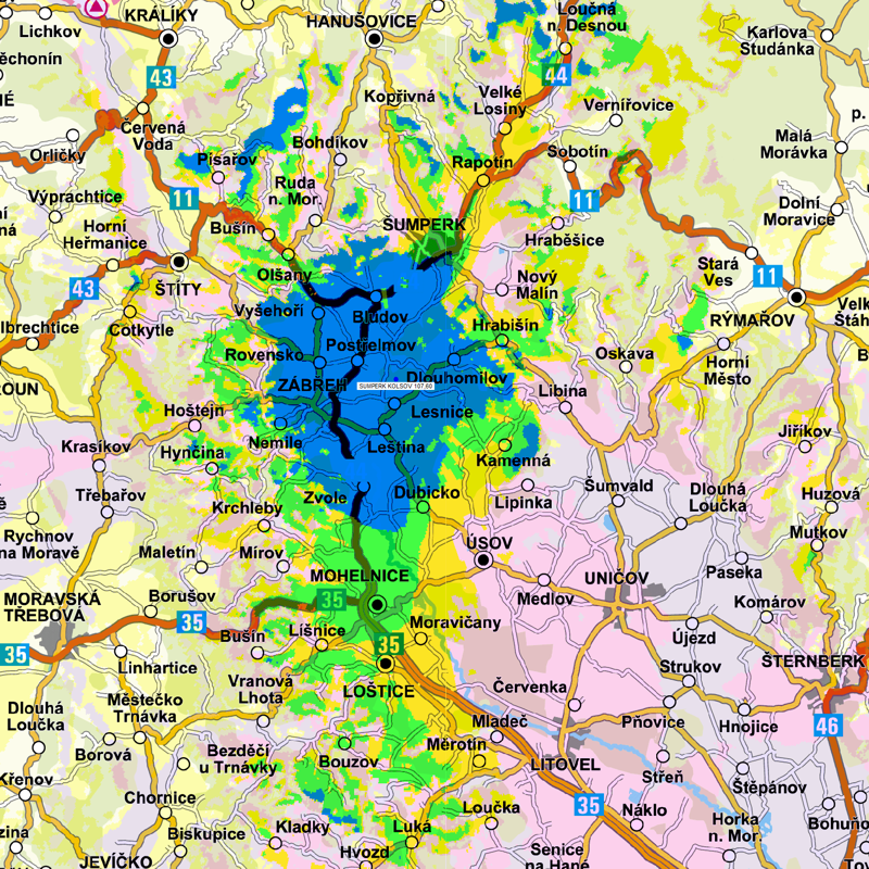 mapka umperk-Kolov 89.1 a 107,6 MHz/500W itu370ca